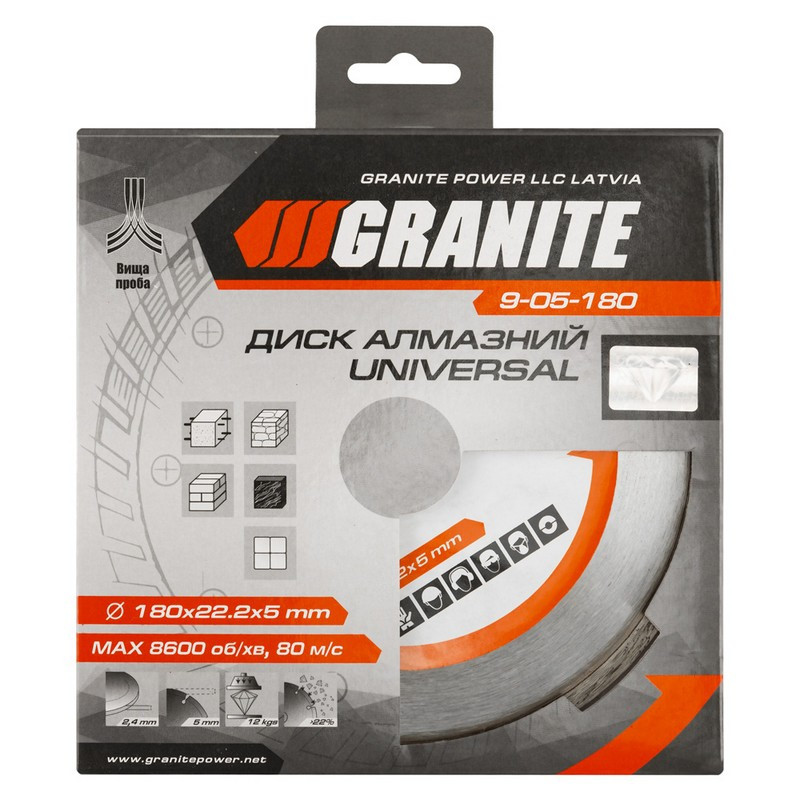 Диск алмазный GRANITE UNIVERSAL 180х2.4 мм 22-24% 8600 об/мин 9-05-180 Харьков - изображение 2