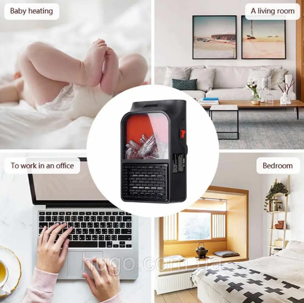Портативний обігрівач з LCD екраном 900Вт, Flame Heater / Електрообігрівач міні камін. Одеса - зображення 2