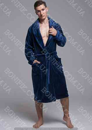Мужской синий халат велсофт с поясом (90055) (арт. 1202) Кривий Ріг