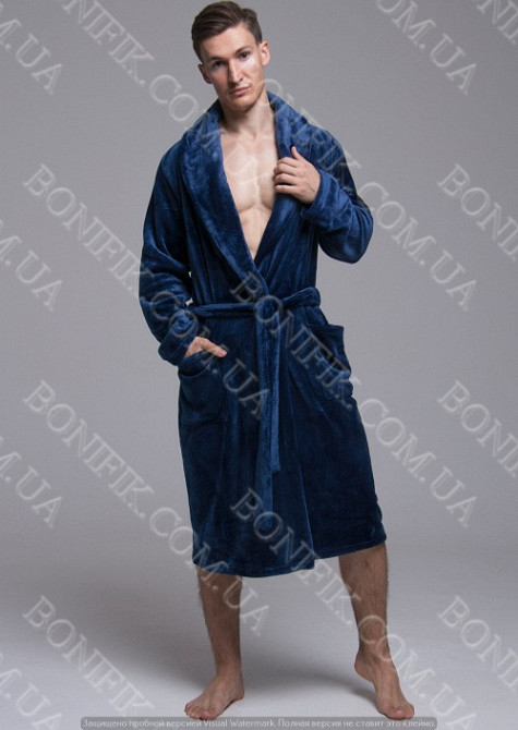 Мужской синий халат велсофт с поясом (90055) (арт. 1202) Кривий Ріг - зображення 1