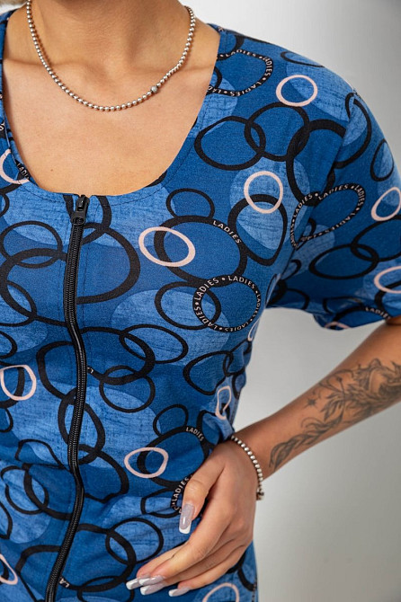 Халат жіночий на блискавці з принтом, синій | Новий | XL-4XL Одеса - зображення 5