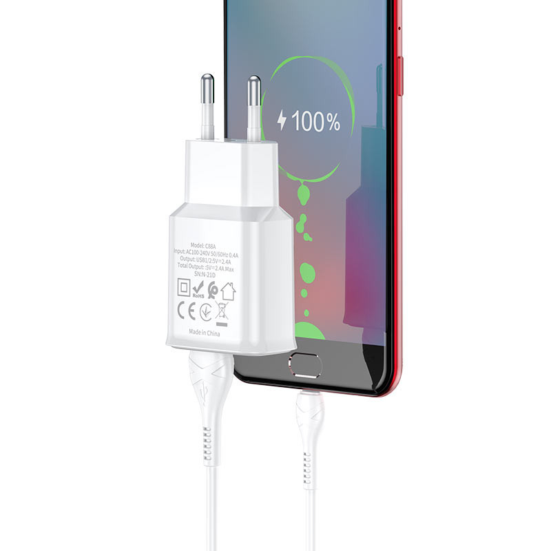 СЗУ Hoco C88A Star round 2.4A (2USB-A) + кабель USB to Type-C Херсон - зображення 4