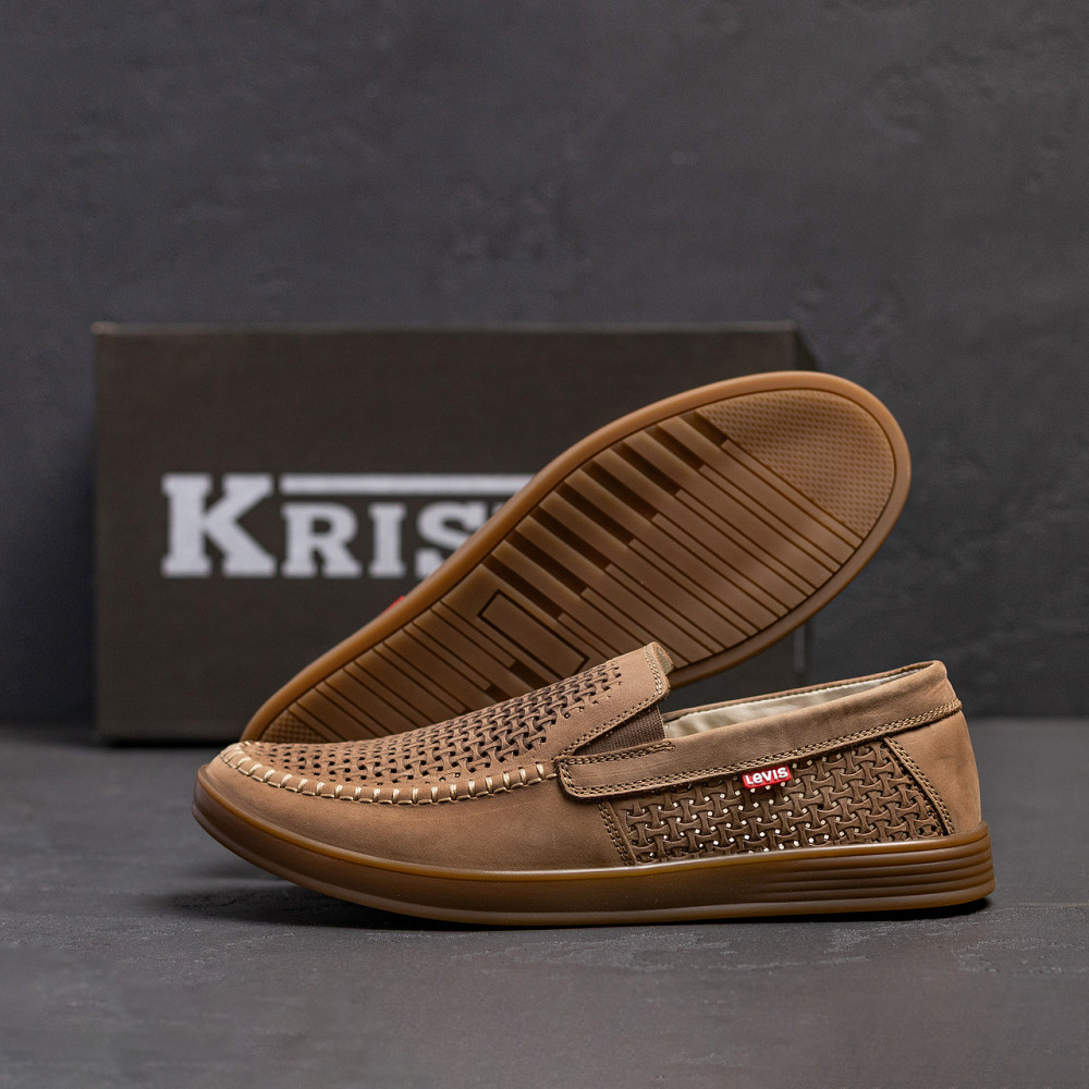 Мужские летние кожаные мокасины  LS перфорация Beige Київ - зображення 9