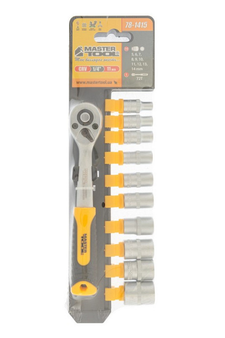 Набор головок торцевых 6-гранных MASTERTOOL ¼" 5-14 мм с трещоткой 72 зубца CrV 11 шт 78-1415 Харків - зображення 4