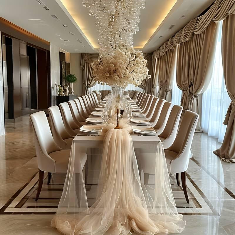 Дорожка длинная из фатина праздничная Leeseph 75*800 см бежевая Одесса - изображение 7