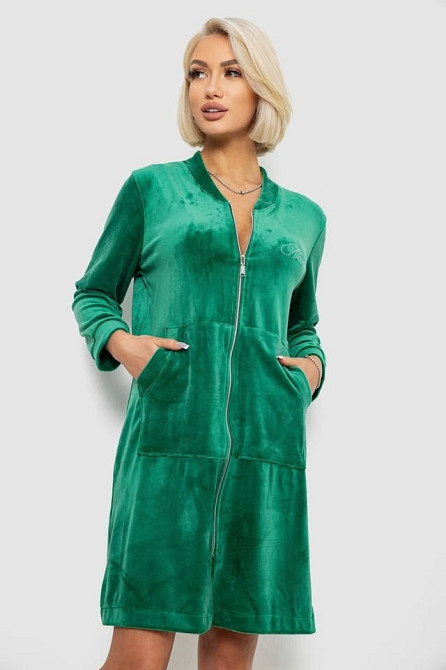 Халат жіночий велюровий на блискавці | Зелений | Новий. Одесса - изображение 2