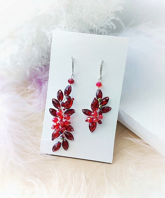 Червона калина сережки серьги червоний срібний колір набір прикраса гачки Луцьк - зображення 3