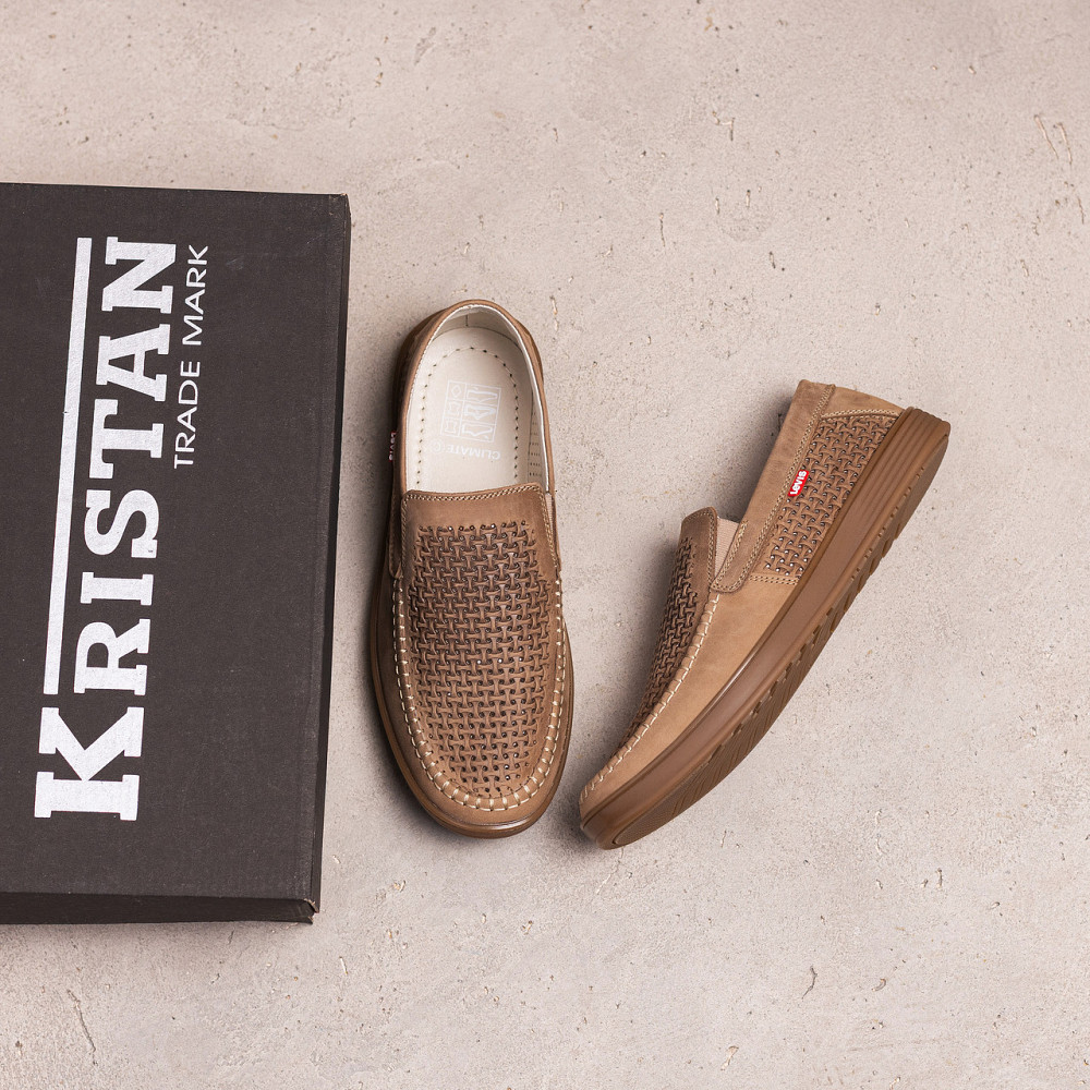 Мужские летние кожаные мокасины  LS перфорация Beige Київ - зображення 7