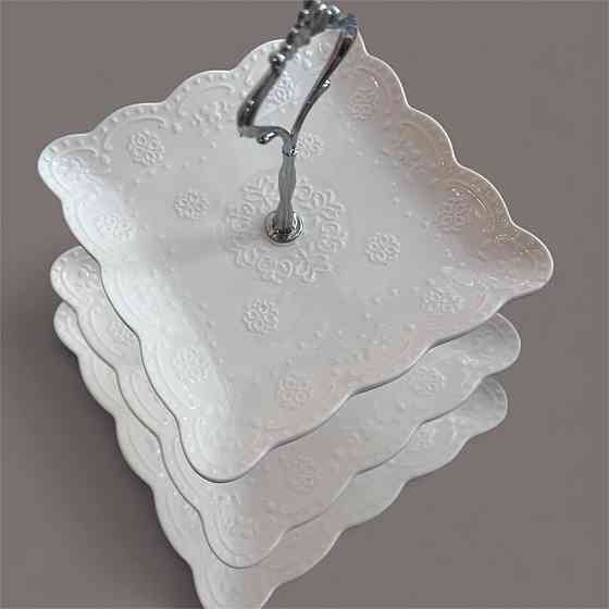 Конфетница фруктовница трёхъярусная Кружево Stenson белая MC3664 Одеса