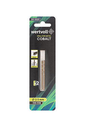 Сверло для металла WERTVOLL HSS 2.5х57 мм COBALT DIN 338 набор 2 шт DR-5025 Харків - зображення 3