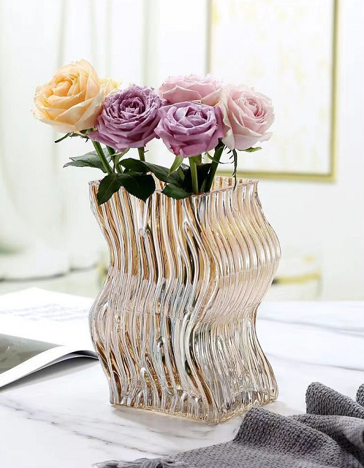 Ваза для квітів 14192 9х14.5х26.5 см бурштинова Киев - изображение 1