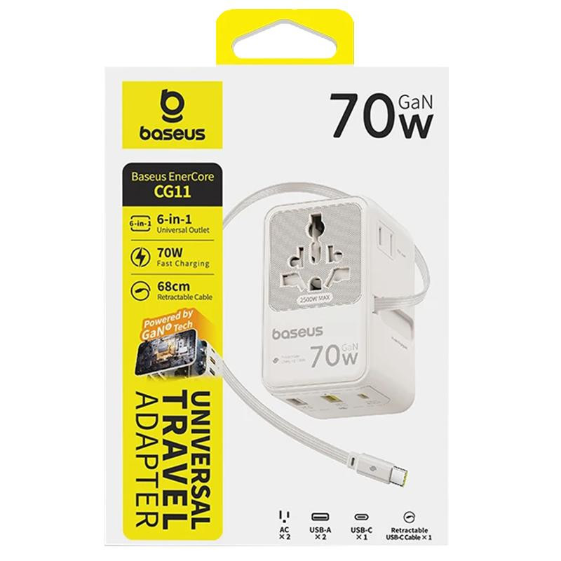 Сетевой универсальный переходник Baseus CG11 70W with retractable cable (2USB-A/3C/1Socket) (E0307E) Херсон - изображение 3
