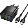 Мережевий зарядний пристрій Hoco CS112A Lounge PD30W+QC3.0 + cable Type-C to Type-C Black Харьков