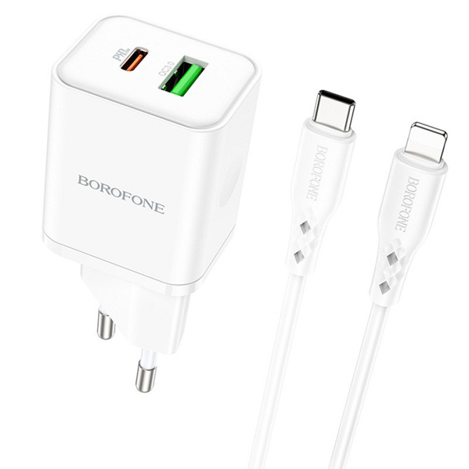 СЗУ Borofone BN7 PD20W+QC3.0 (1USB-A/1C) + кабель Type-C to Lightning Херсон - зображення 1