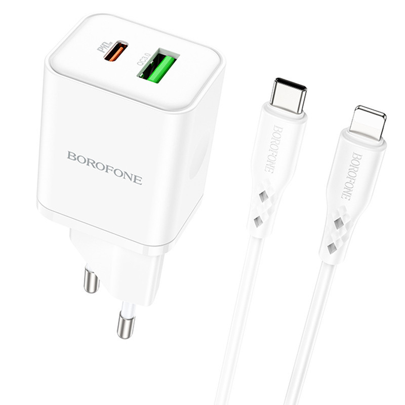 СЗУ Borofone BN7 PD20W+QC3.0 (1USB-A/1C) + кабель Type-C to Lightning Херсон - изображение 1