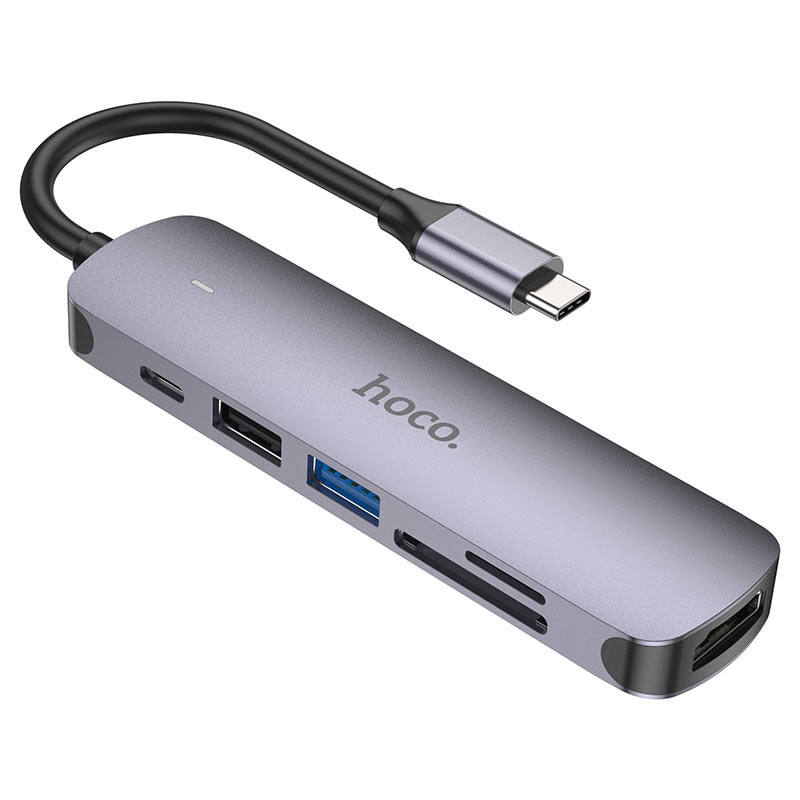 Переходник Hoco HB28 Multi-function 6in1 (Type-C to HDTV+USB3.0+USB2.0+SD+TF+PD) Херсон - изображение 1