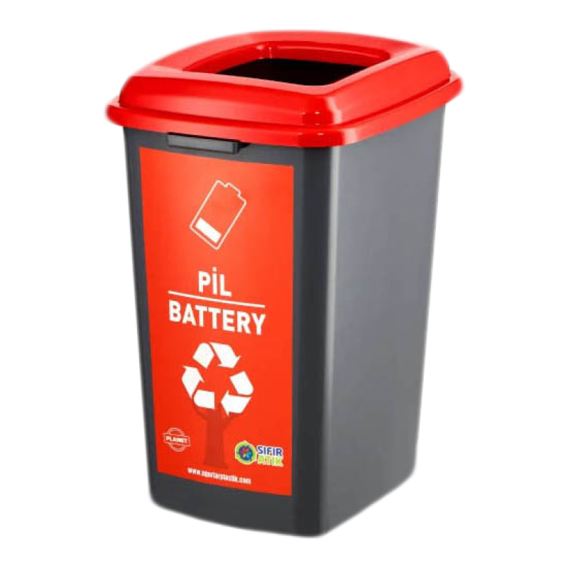 Бак для сортировки мусора 50 л Planet "Батарейки" антрацитовый-красный 20304 Київ - зображення 1