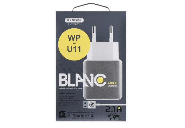ЗУ сетевое евровилка Blanc WP-U11 2USB 2.1A White WK 340051 Киев - изображение 2
