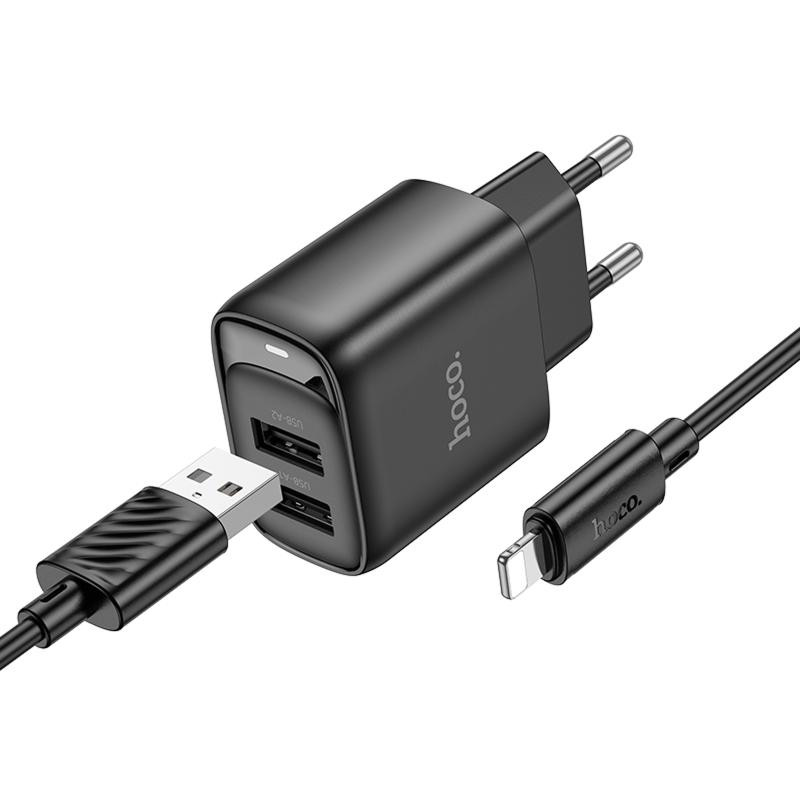 СЗУ Hoco C141A Smart 2.1A (2USB-A) + кабель USB to Lightning Херсон - зображення 2