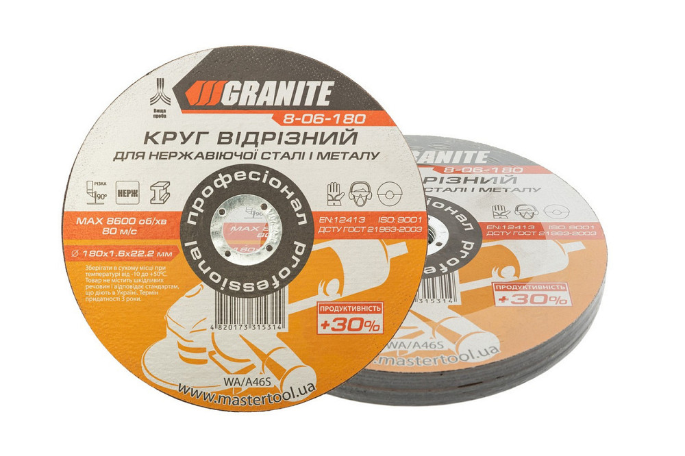 Диск абразивный отрезной для металла и нержавеющей стали GRANITE PROFI +30 180х1.6х22.2 мм 10 шт 8-0 Харьков - изображение 1