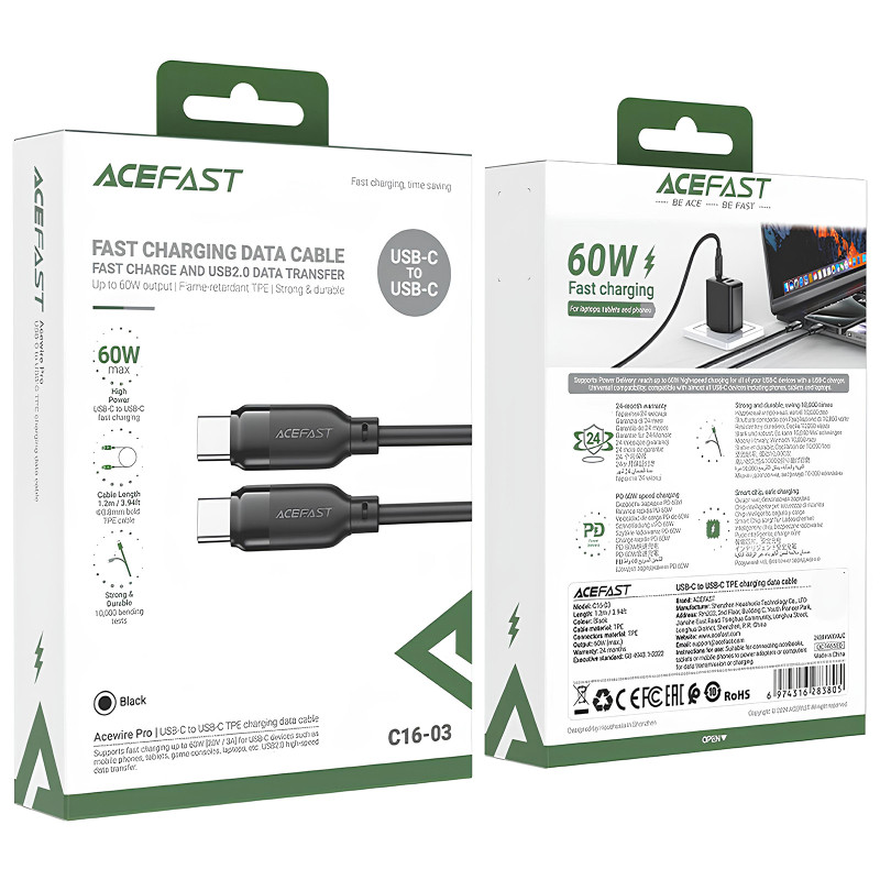 Дата кабель Acefast C16-03 Type-C to Type-C 60W (1.2m) Херсон - зображення 5