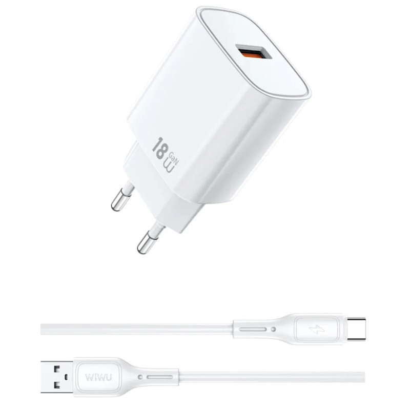 СЗУ WIWU G006 Essen QC3.0 18W GaN (1USB-A) + кабель USB to Type-C Херсон - изображение 1