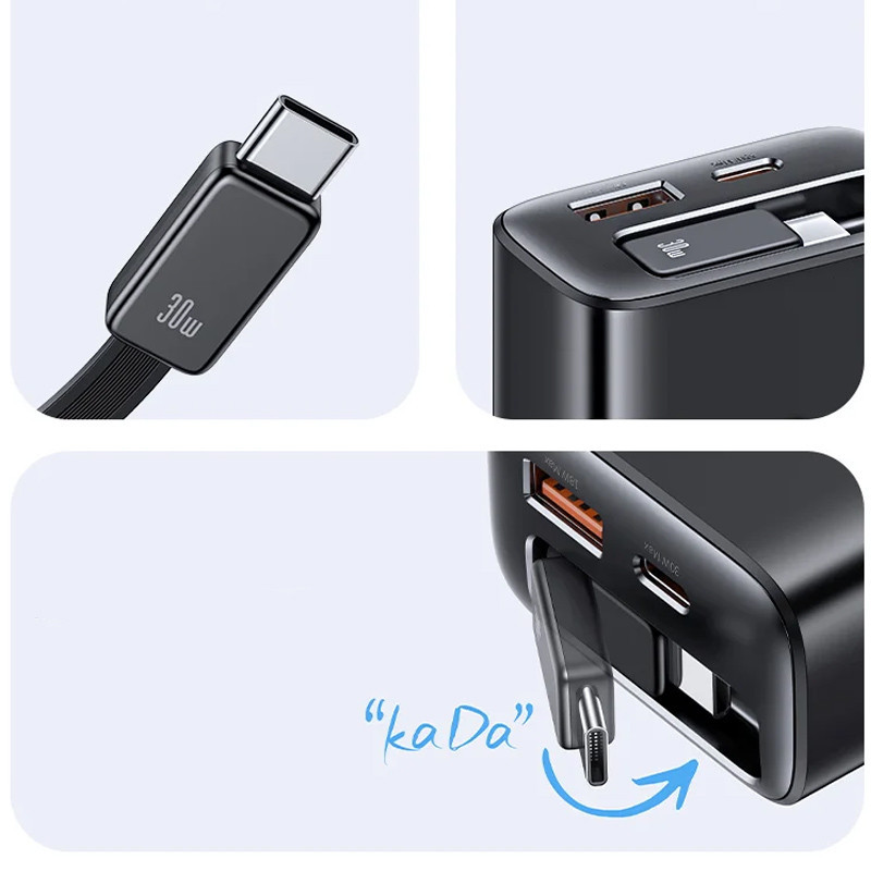 СЗУ Usams US-CC296 GaN With Retractable Type-C Cable Xiang Ser. 30W (1USB-A/1C) Херсон - изображение 2