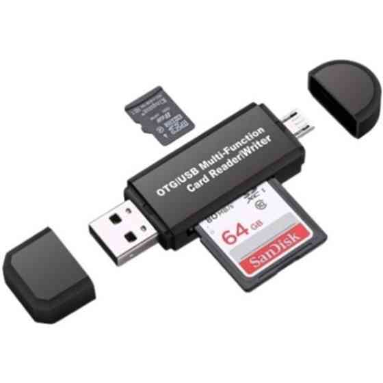 DM Кардрідер 2 in 1 USB 2.0, OTG, MicroSD, MicroUSB, TF, Black (Код товару:23037) Харків