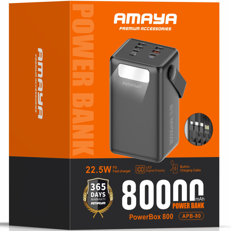 Уценка Портативное ЗУ Power Bank Amaya APB-80 22.5W flashlight with cable 80000 mAh Херсон - зображення 2