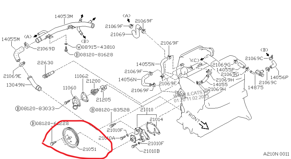 Nissan 2105106E00, Шків помпи Ніссан Санні CA16D, CA18D, оригінал Вінниця - зображення 5