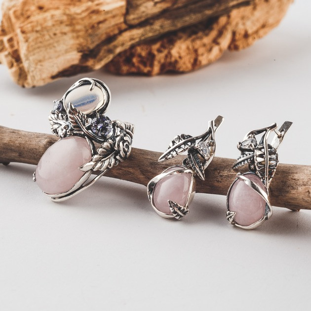 Срібний комплект з рожевим кварцем та опалом Киев - изображение 1