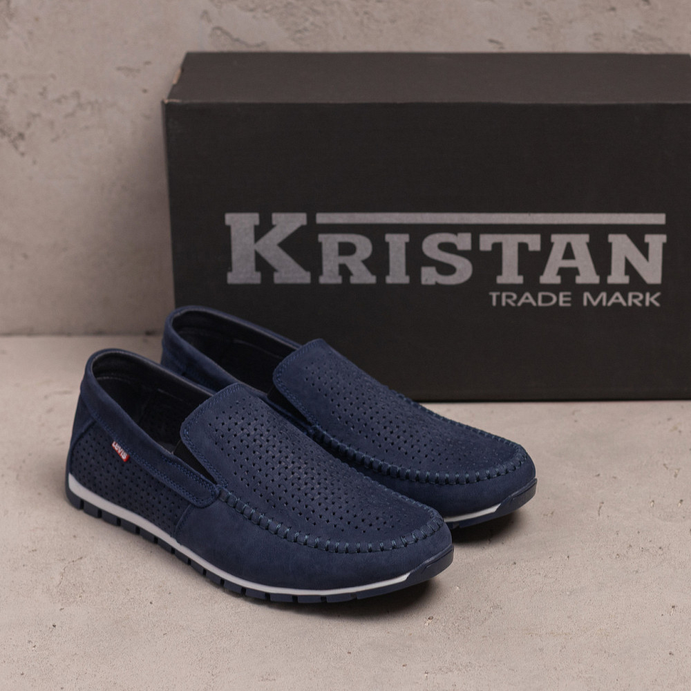 Мужские летние кожаные мокасины  LS перфорация Dark blue Киев - изображение 5