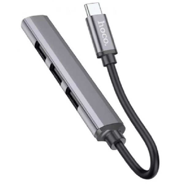 USB HUB HOCO HB26 4 in 1 adapter (USB to USB3.0+3xUSB2.0) Metal Grey (Код товару:28135) Харків - зображення 1