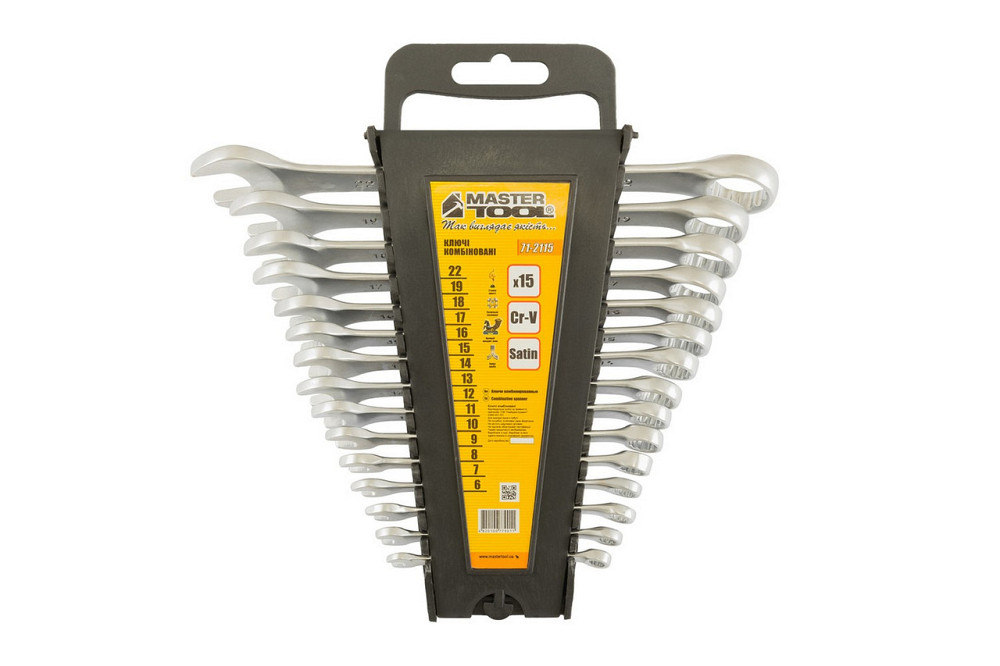 Ключи комбинированные MASTERTOOL набор 15 шт (6-19, 22 мм) CrV SATIN FINISH DIN3113 71-2115 Харьков - изображение 2