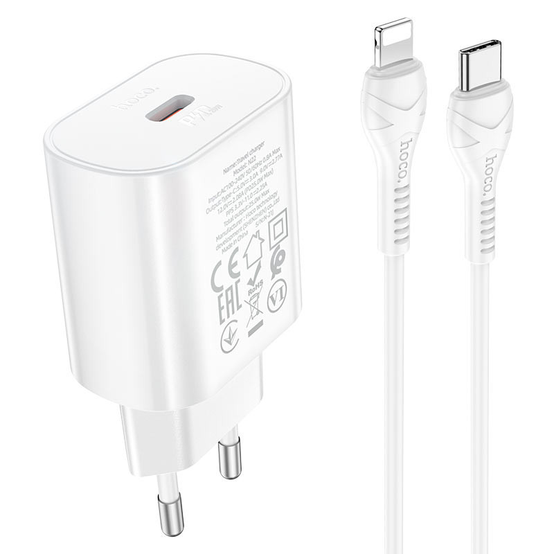 СЗУ Hoco N22 Jetta PD25W (1USB-C) + кабель Type-C to Lightning Херсон - зображення 1