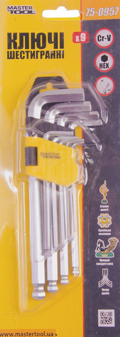 Ключи шестигранные с шариком MASTERTOOL CrV 1,5-10 мм 74/172 мм набор 9 шт 75-0957 Харьков - изображение 2
