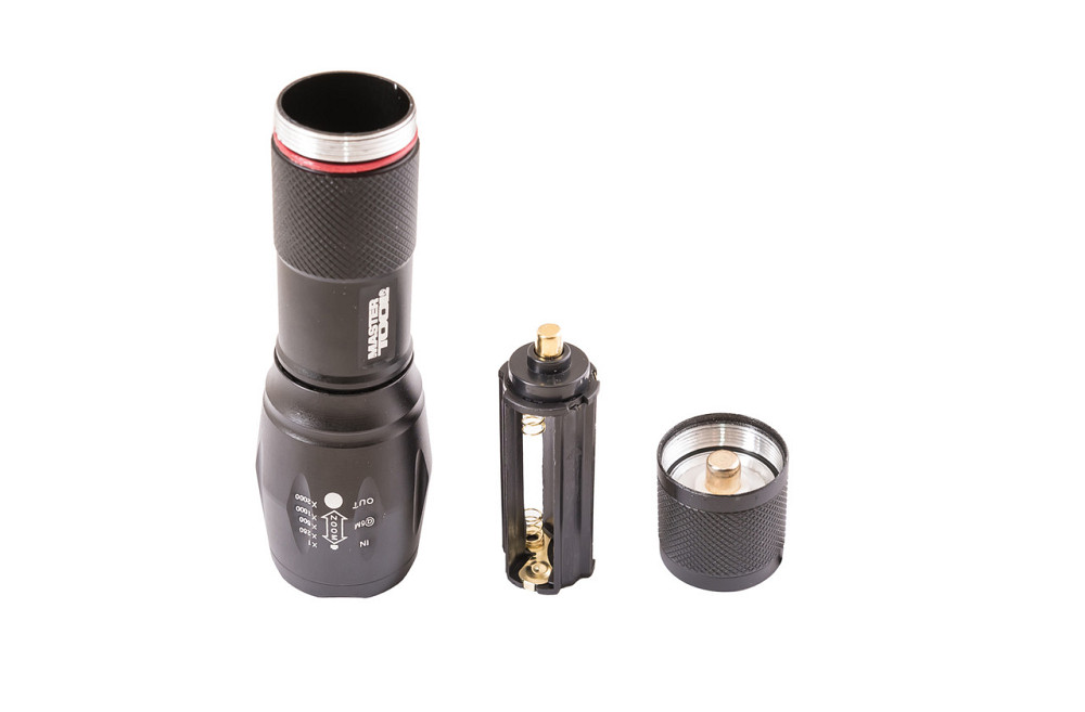 Фонарик с регулировкой фокуса MASTERTOOL 5 режимов 130х38х28 мм CREE XM-L T6 LED 3xAAA/1x18650 AL 94 Харків - зображення 5