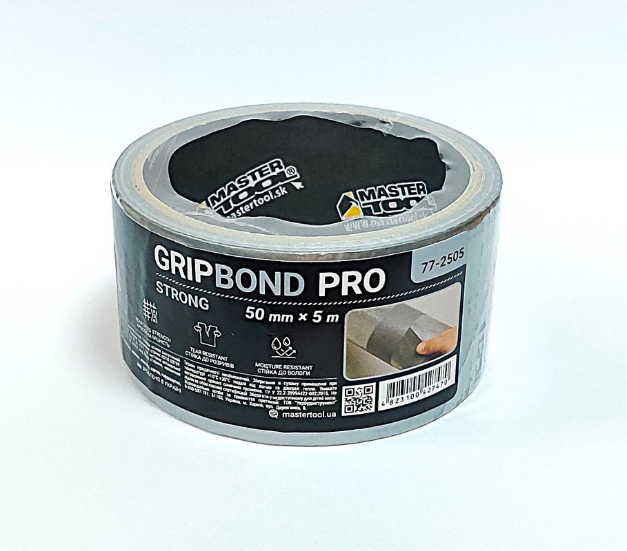 Лента армированная MASTERTOOL GripBond Pro Strong t 70°C 50 мм×5 м серая 77-2505 Харьков - изображение 1