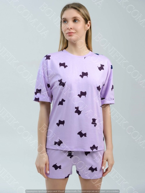 Женская пижама с собачками "Lavender Puppies" (футболка+шорты) (12062) (арт. 1407) Кривий Ріг - зображення 1