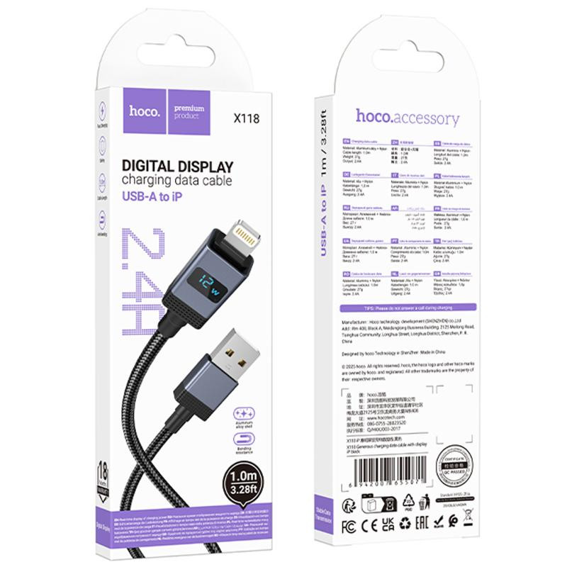 Дата кабель Hoco X118 Generous with display USB to Lightning 2.4A (1m) Херсон - изображение 6