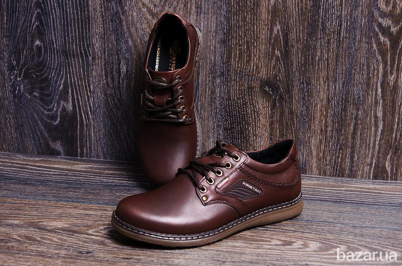 Мужские кожаные туфли Kristan brown Київ - зображення 6