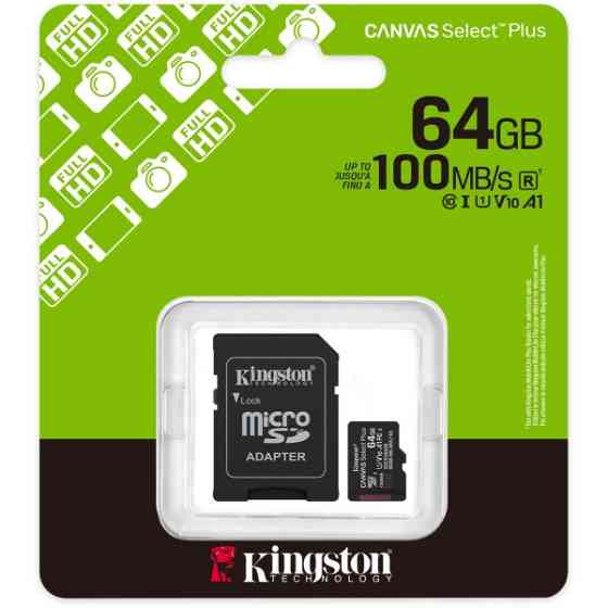 Карта пам'яті Kingston Canvas Select Plus microSDXC 64GB UHS-I R100MB/s + адаптер (SDCS3/64GB) Харків