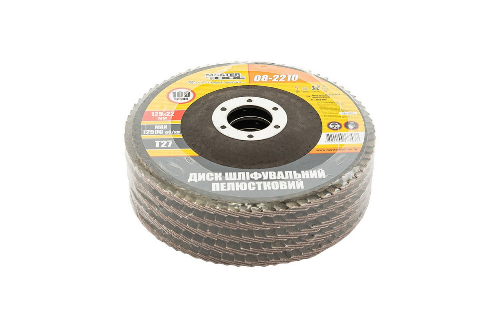 Диск шлифовальный лепестковый MASTERTOOL Т27 зерно 100 125х22 мм 5 шт 08-2210PC Харьков - изображение 2