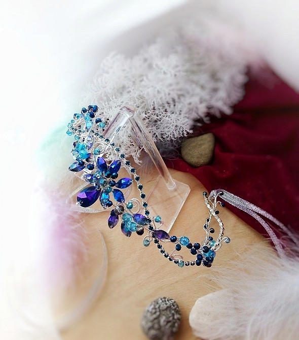 Мальва синій блакитний АВ на чоло тіара діадема ельфійська косплей сцена святкова балетна прикраса Луцк - изображение 1