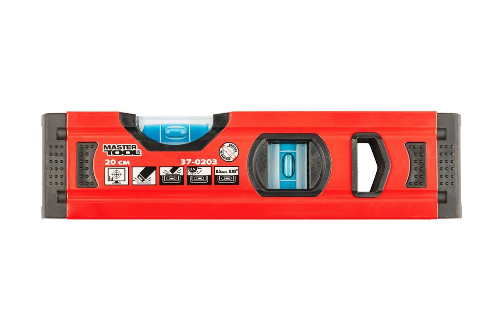 Уровень строительный MASTERTOOL ПРОФИ 20 см 2 капсулы 0,5 мм/м 0,03° фрезерованная поверхность/желоб Харків - зображення 2