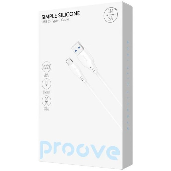 Кабель Proove Simple Silicone USB to Type-C 3A 1m White (CCSS15001202) Харьков - изображение 2