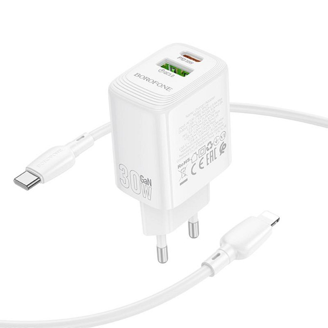 СЗУ Borofone BN29 Fuente PD30W+QC3.0 (1USB-A/1C) + кабель Type-C to Lightning Херсон - изображение 3