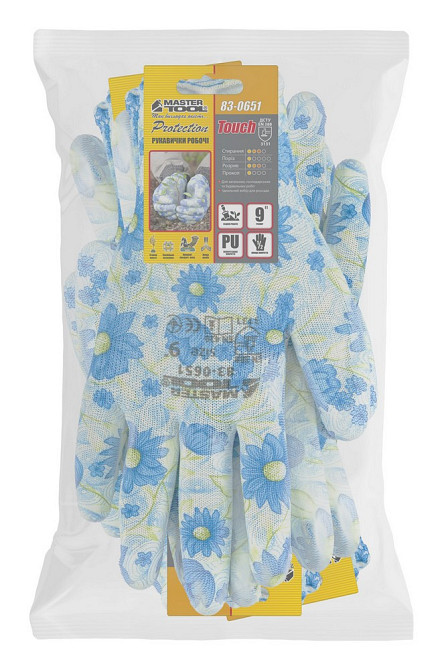 Перчатки бесшовные трикотажные MASTERTOOL "Барвинок" с полиуретановым покрытием ладони 9" 17-20 г по Харьков - изображение 2