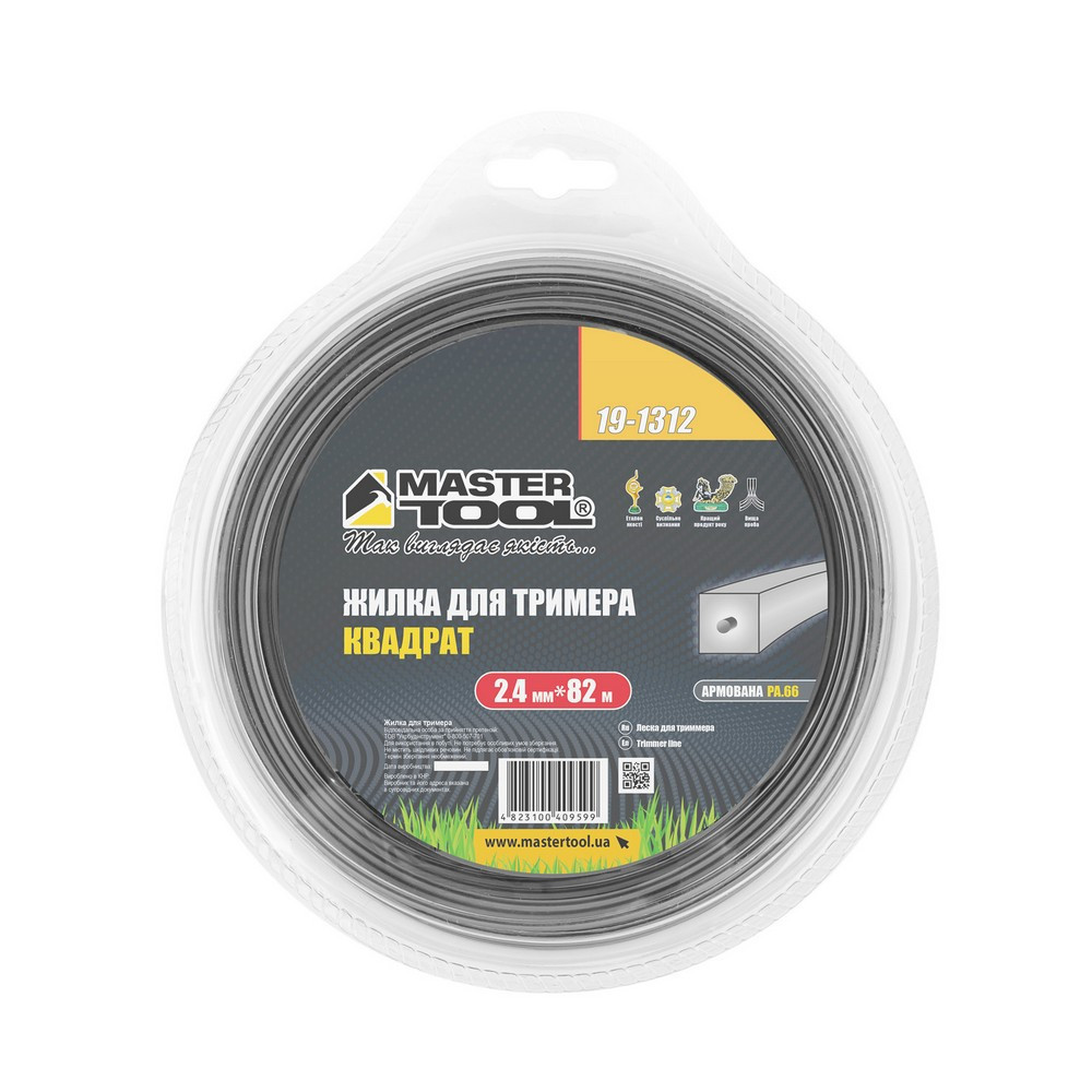 Леска для триммера MASTERTOOL КВАДРАТ АРМИРОВАННЫЙ 2,40 мм 82 м блистер 19-1312 Харків - зображення 2