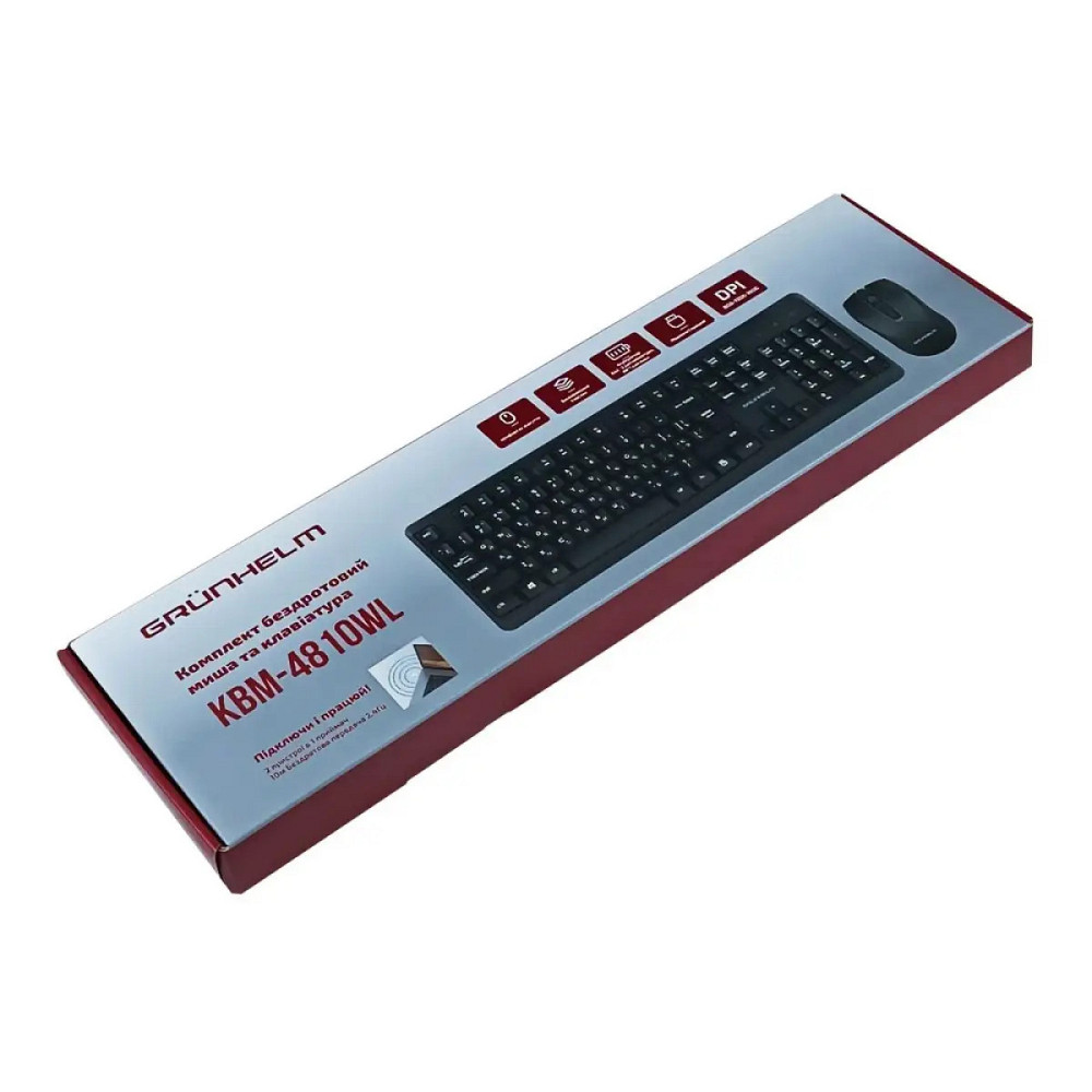 Комплект клавиатуры и мыши компьютерные беспроводные Grunhelm KBM-4810WL черный Київ - зображення 7